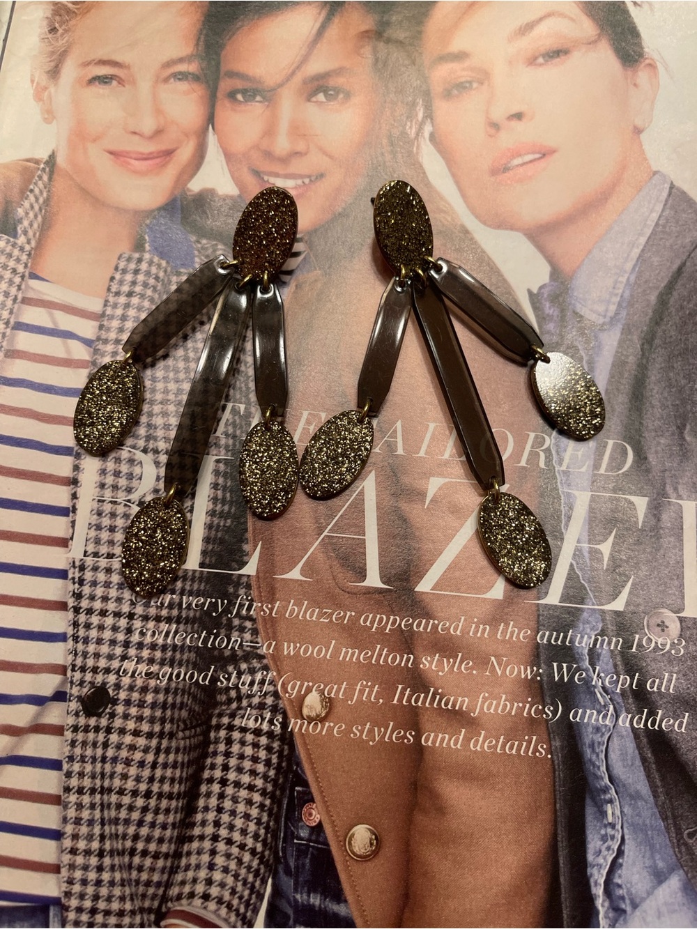 J. Crew Gold Glitter & Gunmetal Multi-Drop Earrings